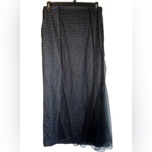 Quetsche Dark Academia Plaid and Tulle Maxi Skirt Size 42